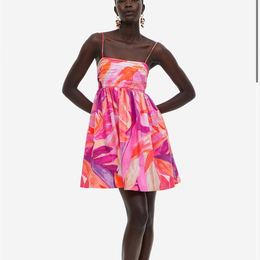 Spaghetti-Strap Mini Dress in Pink & Orange Print